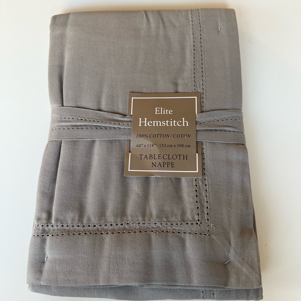 Hemstitch Gray Tablecloth
